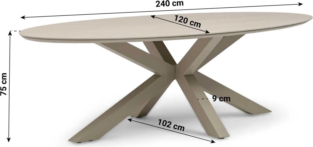 Tuinset 6 personen 240 cm Aluminium Taupe Presto Brentino/Lunea