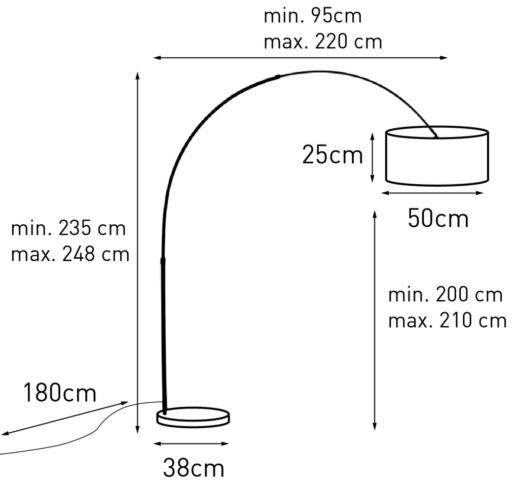Botanische booglamp zwart velours kap pauw dessin 50 cm - XXL