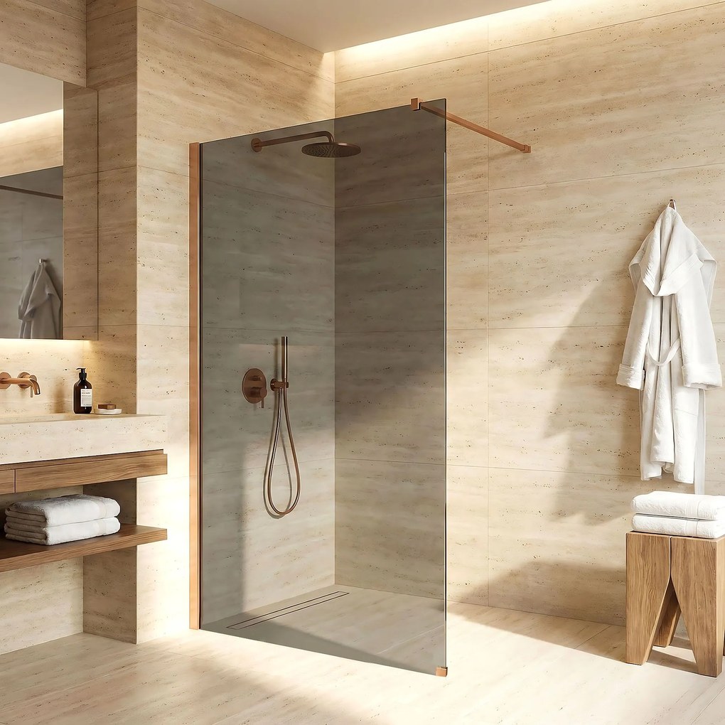Walk-in douchewand Rea Flexi Grey / Brush Copper 80