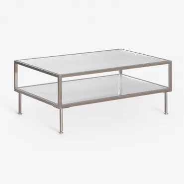 Rechthoekige Salontafel Van Staal En Glas Paoline Grijs – Chroom - Sklum