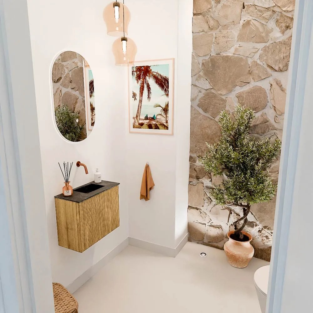 Mondiaz Joya DLux 50cm toiletmeubel oak met wastafel faye rechts zonder kraangat lava