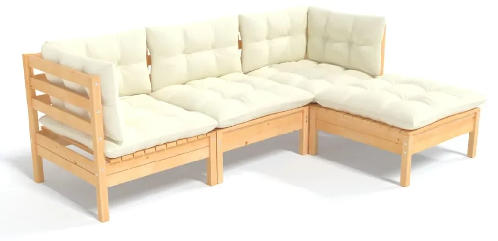 vidaXL 4-delige Loungeset met crèmekleurige kussens grenenhout