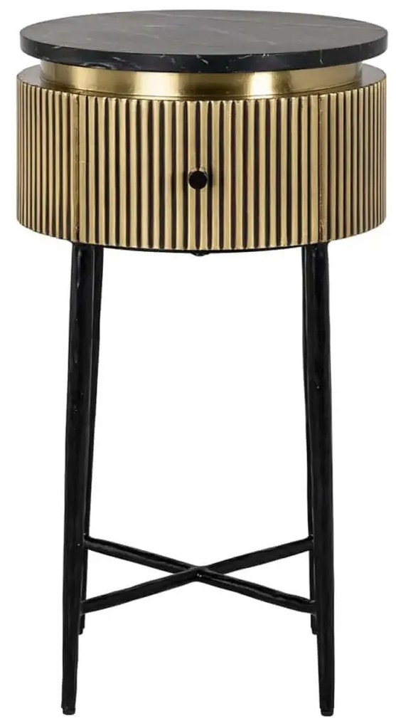 Richmond Interiors Ironville Gouden Nachtkastje Met Ribbels - 40x40x70.5cm.