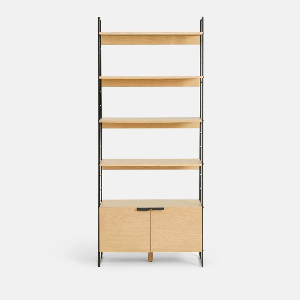 Boekenkast van gefineerd eikenhout en roestvrij staal, hoogte 190 cm, WATFORD