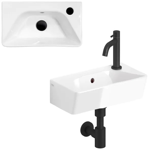 Clou InBe Fonteinset - 40.5x22.5x11cm - met kraan - met waste - met sifon - wit keramiek - mat zwart IB/03.03095.21