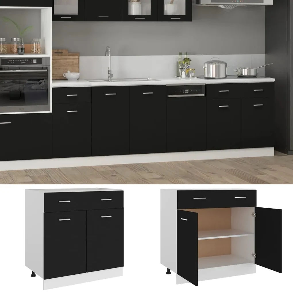 vidaXL Onderkast met lade 80x46x81,5 cm spaanplaat zwart