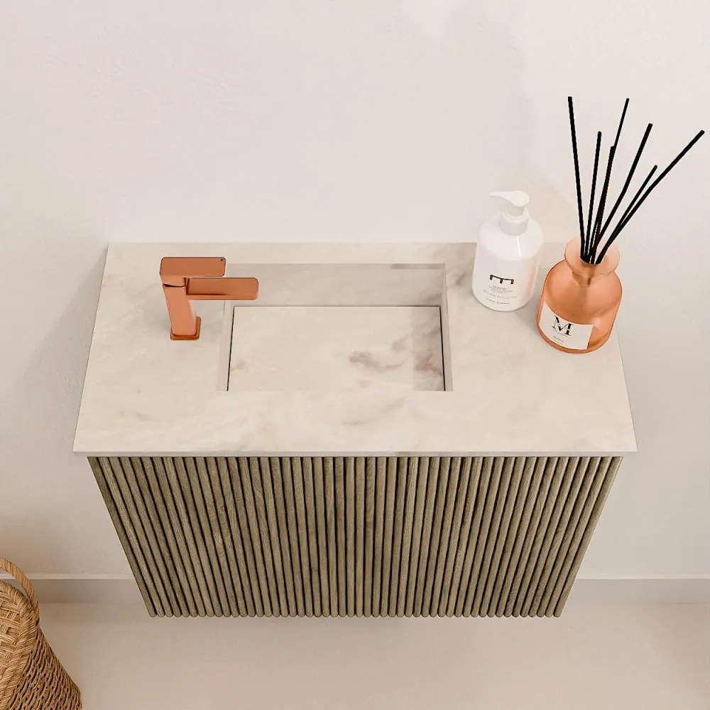 Mondiaz Joya DLux 50cm toiletmeubel dusk met wastafel faye links 1 kraangat frappe