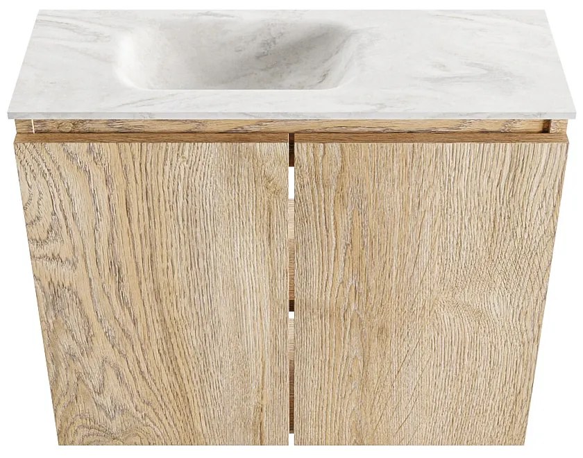 Mondiaz Ture DLux toiletmeubel 60cm washed oak met wastafel ostra links zonder kraangat