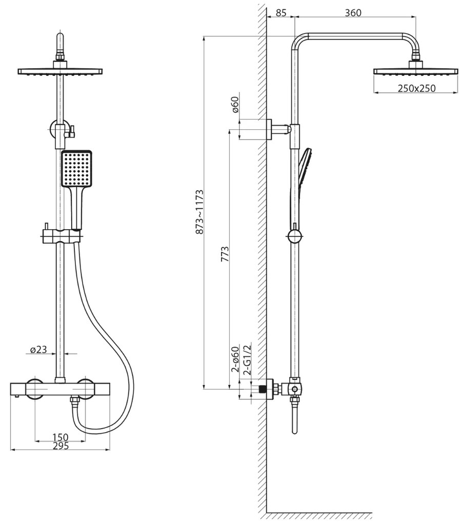 Sapho Pirenei thermostatische regendouche zwart