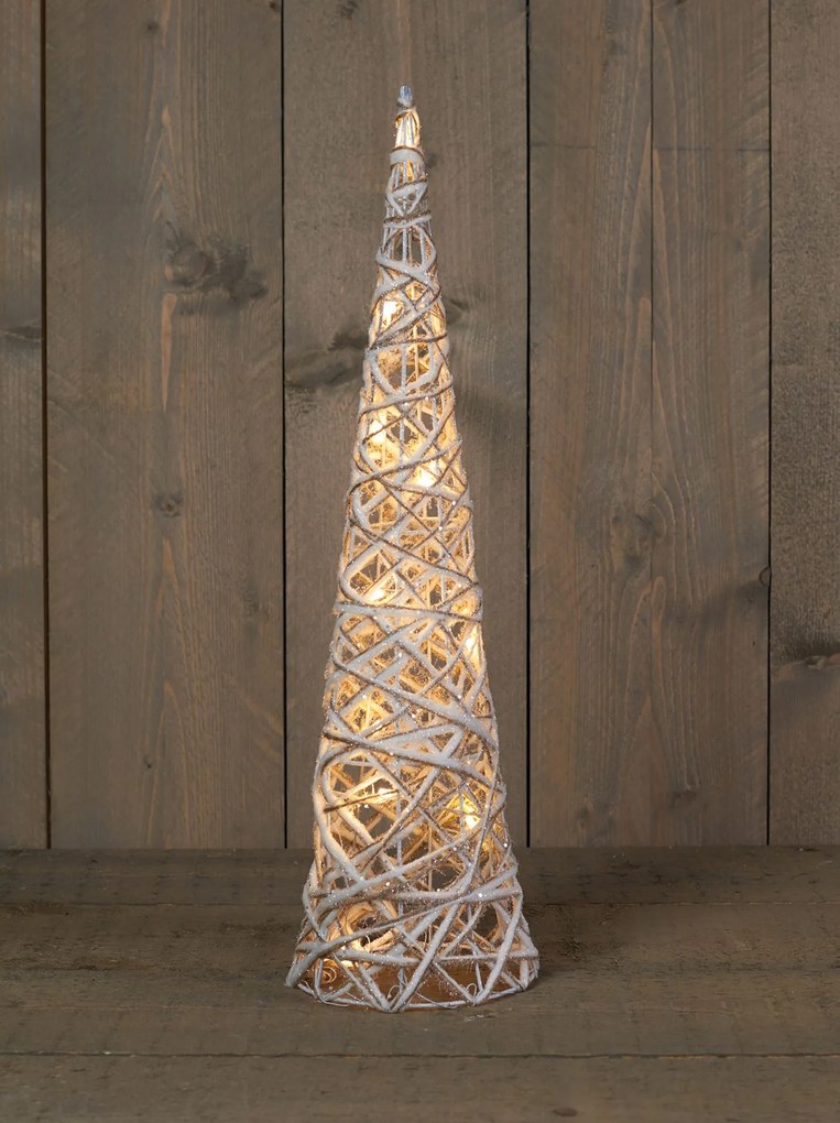 Anna's Collection - Verlichte jute kegelvormige boom met glitter - H60 cm - 15 warm witte ledlampjes