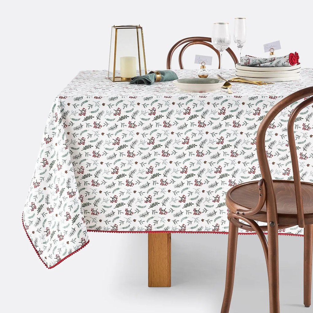 Tafelkleed in gewassen katoen, Winter berry