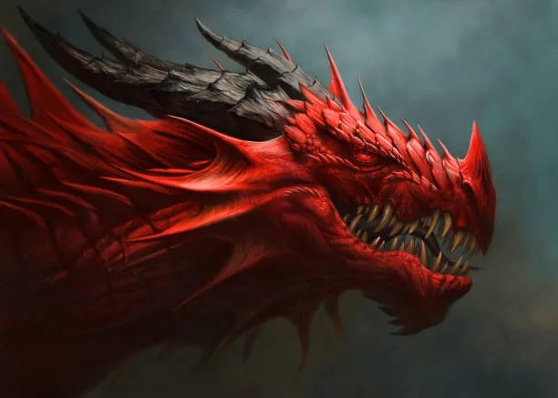 Ilustratie Red dragon head digital painting., Refluo
