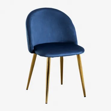 Set Van 4 Eetkamerstoelen Bekleed Met Kana Fluweel Blauw & Goud - Sklum