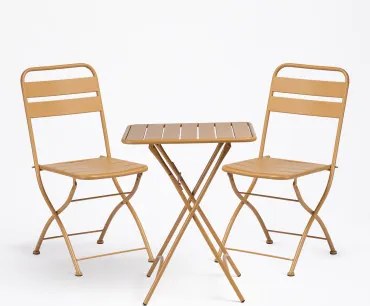 Set Van Vierkante Tafel 60x60 Cm Inklapbaar En 2 Inklapbare Keukenzitjes Van Staal Janti Mosterd - Sklum