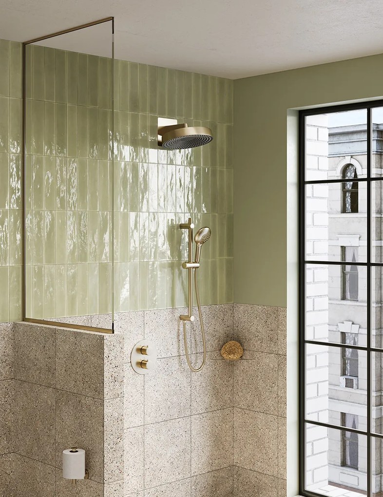 Saniclear Evolution inbouw regendouche rond met glijstang en 2 standen handdouche geborsteld messing - mat goud