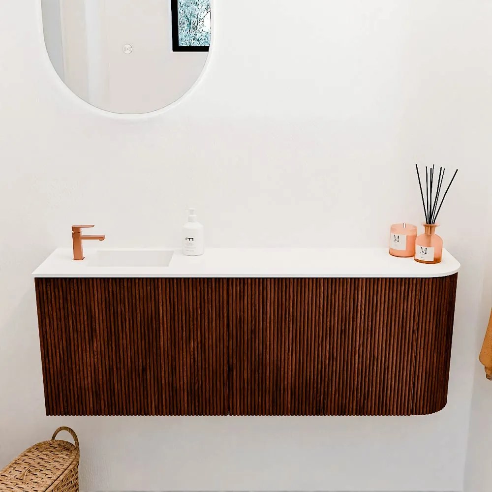 Mondiaz Joya 110cm toiletmeubel ronding rechts ruby met wastafel faye links 1 kraangat talc