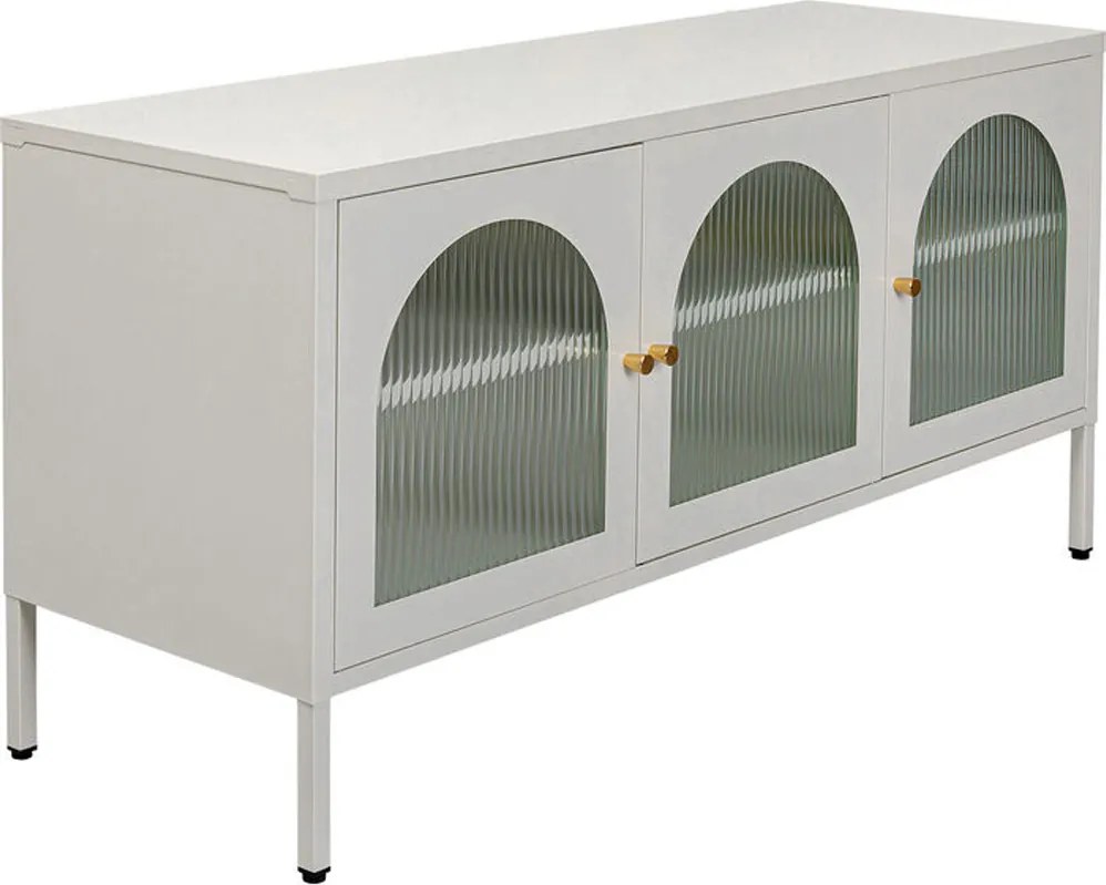 Tv-meubel Met Ribbelglas Off White - 120x40x60cm.