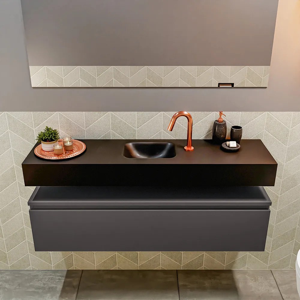 Mondiaz Andor toiletmeubel 120cm donkergrijs met zwarte wastafel midden met kraangat