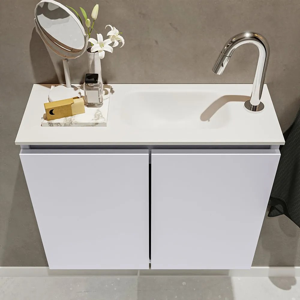 Mondiaz Ture 60cm toiletmeubel cale met wastafel talc rechts 1 kraangat