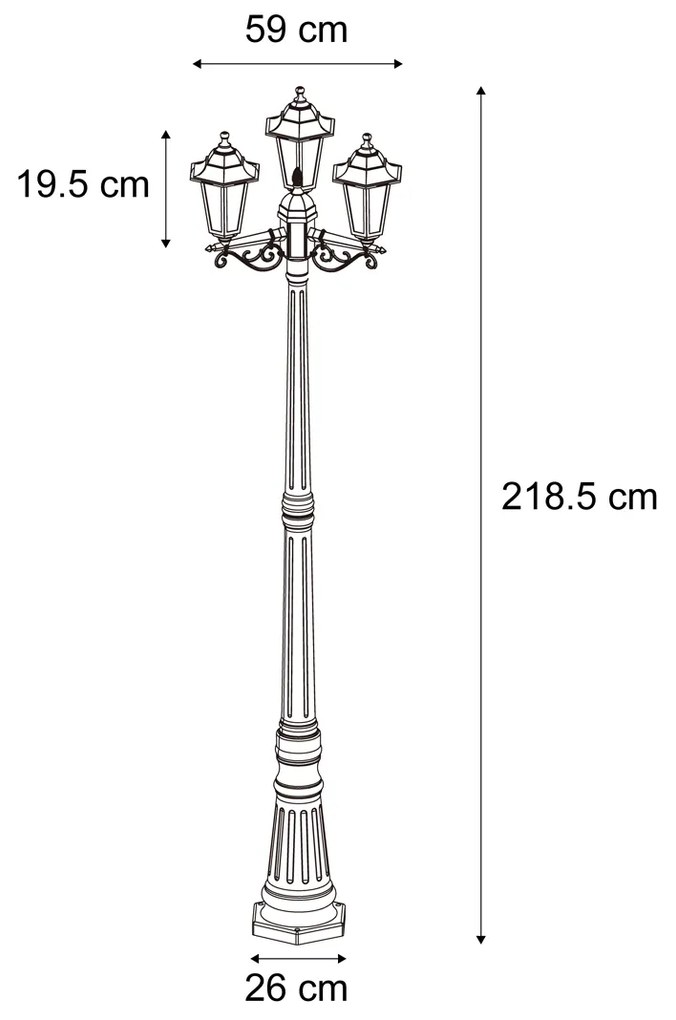 Klassieke buiten lantaarn donker groen 217cm 3-lichts IP44 - New Haven Klassiek / Antiek E27 IP44 Buitenverlichting