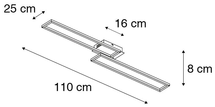 Plafondlamp langwerpig staal 3-staps dimbaar - Plazas Novo