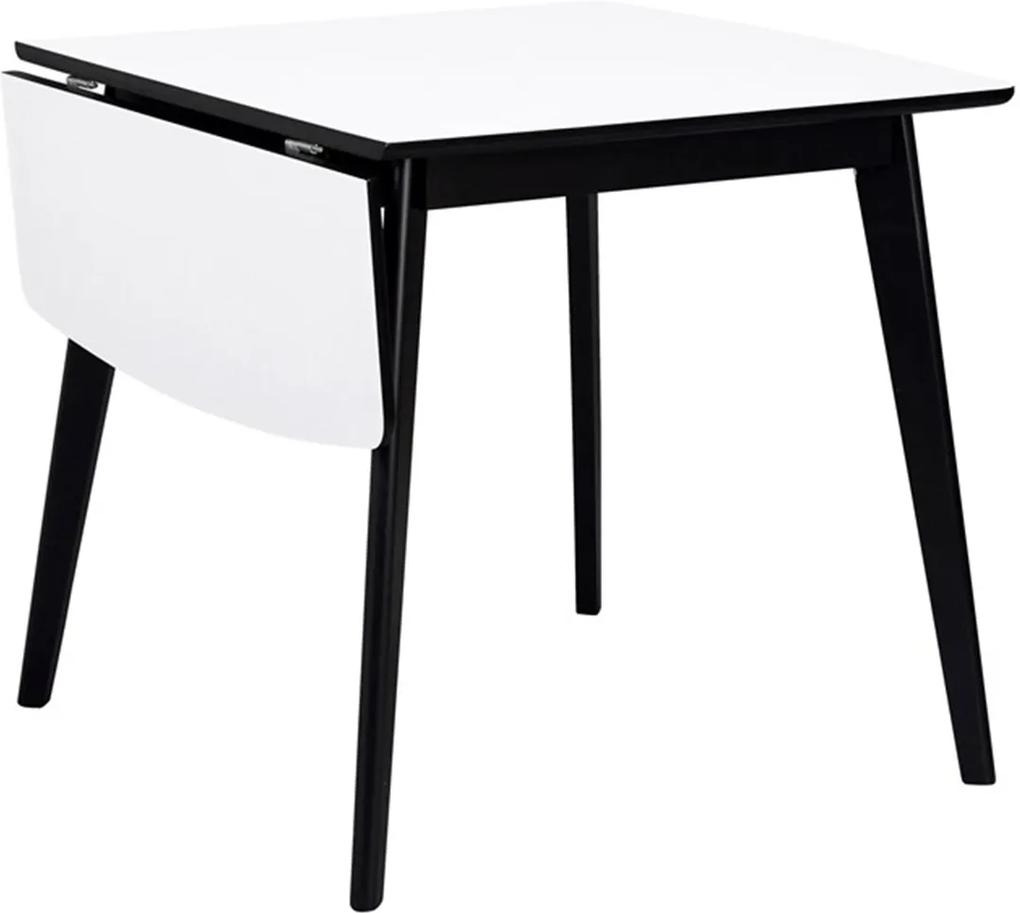 Nordiq Olivia klaffbord - Houten uitklaptafel - L80 x B80 x H75 cm - Wit - Zwart onderstel- Eettafel - Eetkamertafel - verlengbaar - Eikenhout - Vintage - Design