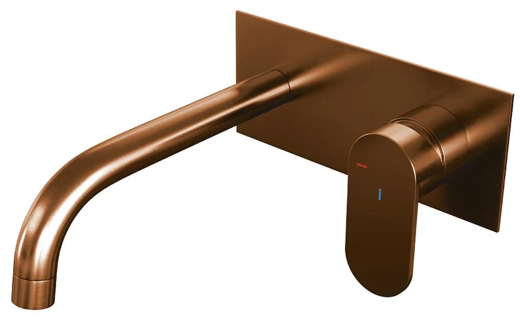 Brauer Copper Edition ColdStart wastafelkraan inbouw gebogen uitloop met achterplaat model C1 koper geborsteld PVD