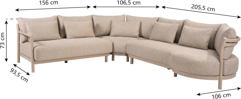 Hoek loungeset 6 personen Aluminium Zand/Beige  4 Seasons Outdoor Mykonos