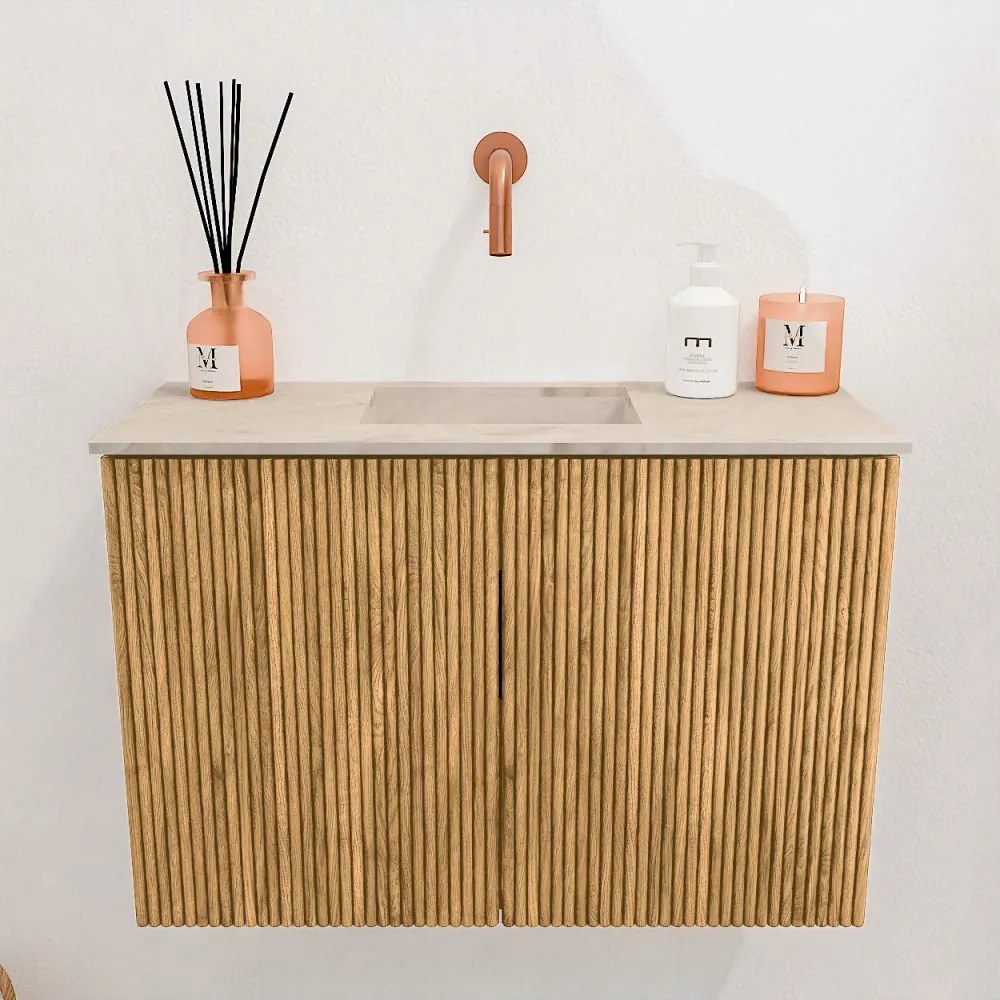 Mondiaz Joya DLux 60cm toiletmeubel oak met wastafel faye midden zonder kraangat frappe