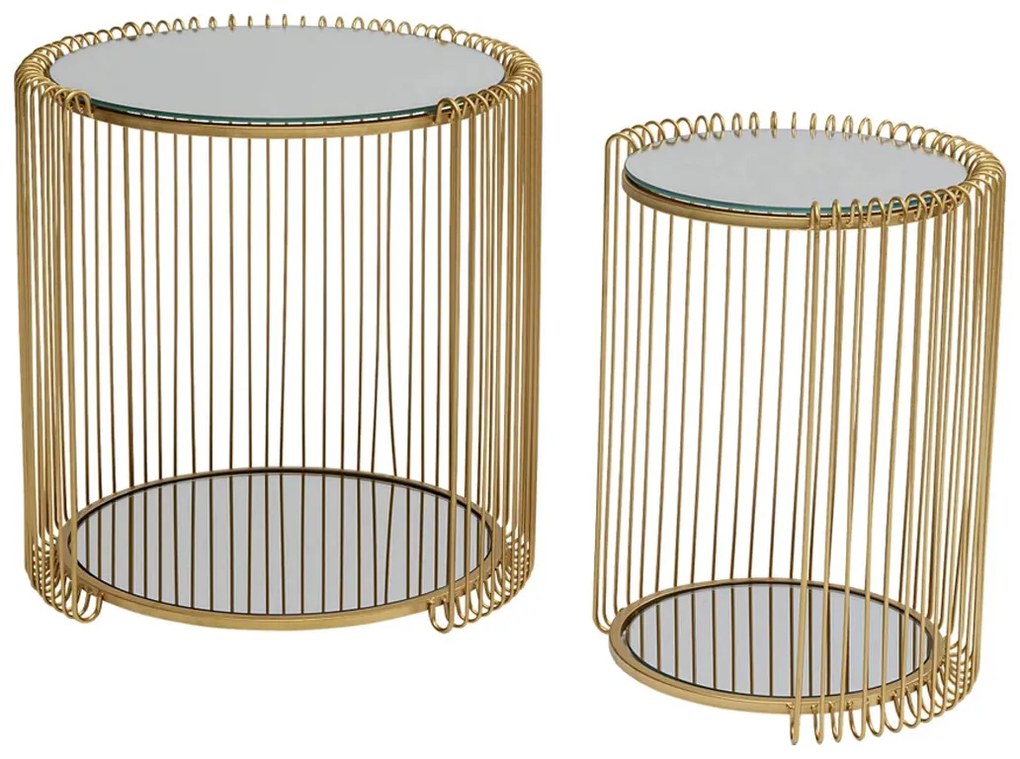 Kare Design Wire Double Ronde Bijzettafel Set Met Glas Goud - 45 X 45cm.