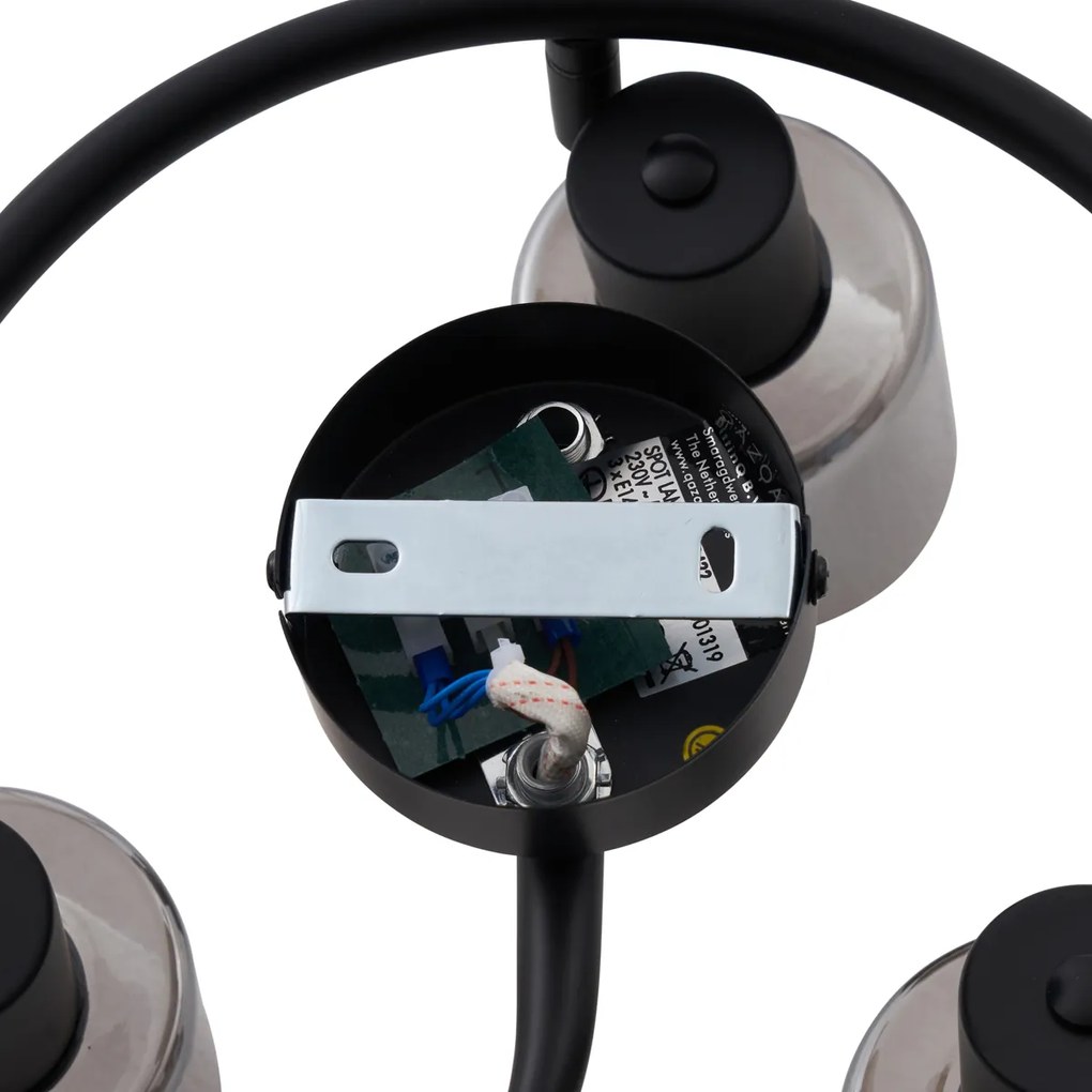 Moderne plafondlamp zwart met smoke glas wokkel 3-lichts - Cilin