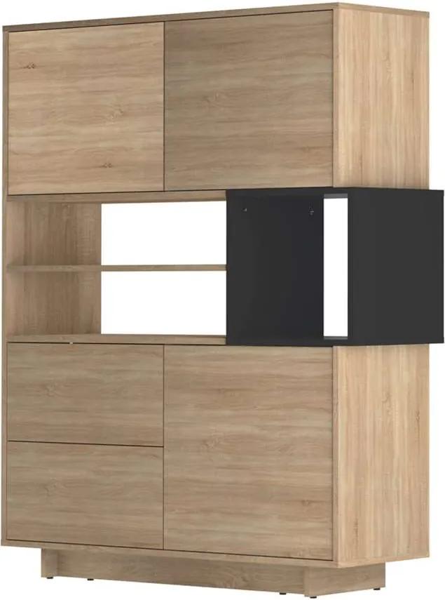 Symbiosis dressoir Kube - eikenkleur/zwart - 147x114,3x40 cm - Leen Bakker