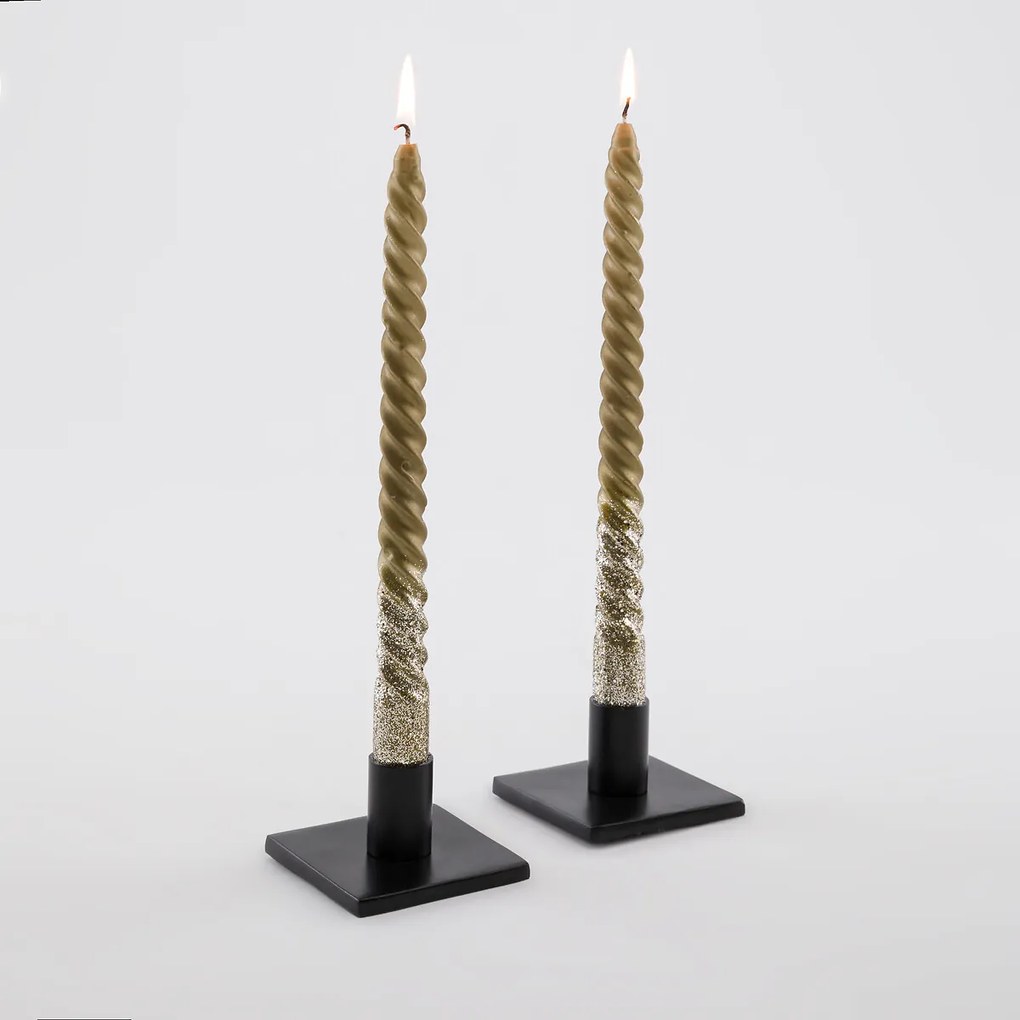 Set van 2 gedraaide kaarsen met glitters, Caspar
