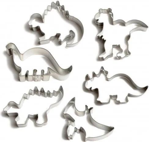 Uitsteekvormen voor Dinosauruskoekjes, set van 6 stuks in doos, vertind metaal