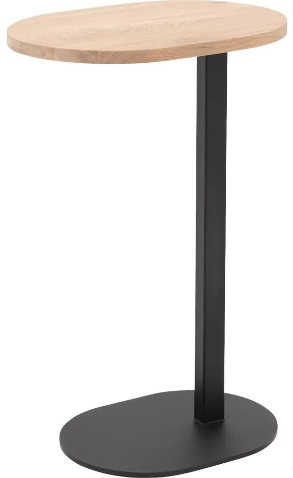 Goossens Nachtkastje Oval, Voet ovaal metaal ral 9005 zwart, blad massief eik