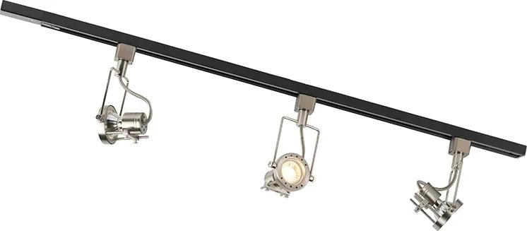 Railsysteem met 3 Spot / Opbouwspot / Plafondspots 1-fase zwart met staal - Suplux Modern GU10 Binnenverlichting Lamp