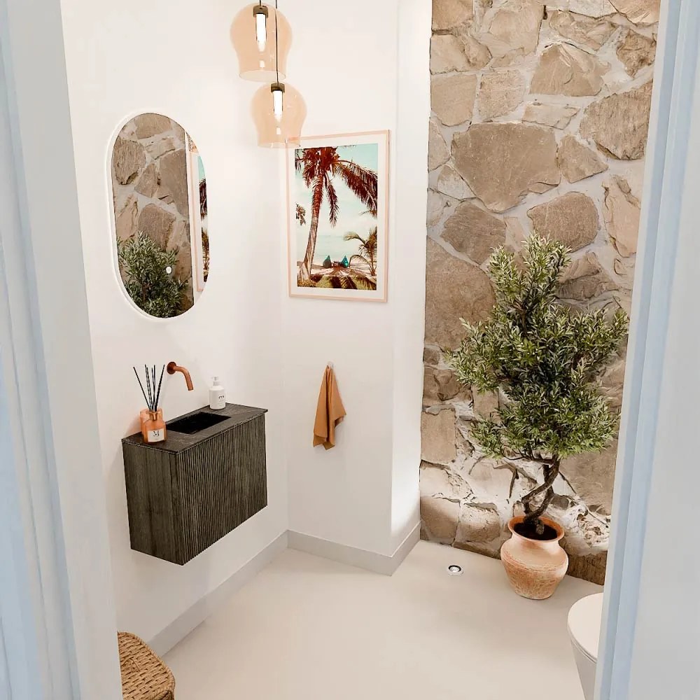 Mondiaz Joya DLux 50cm toiletmeubel shadow met wastafel faye midden zonder kraangat lava