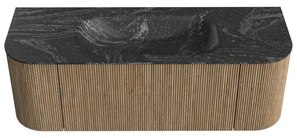 Mondiaz Kurve-dlux 130cm badmeubel ronding links/rechts dusk met 1 lade en 2 deuren en wastafel big small midden zonder kraangat lava