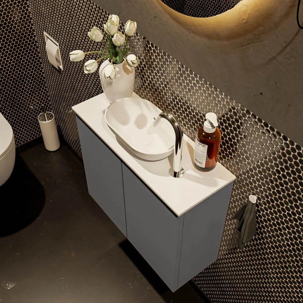 Mondiaz Fowy toiletmeubel 60cm dark grey met witte waskom midden en kraangat