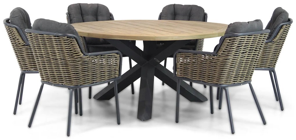 Tuinset Ronde Tuintafel 6 personen 160 cm Wicker Grijs  Santika Furniture Santika