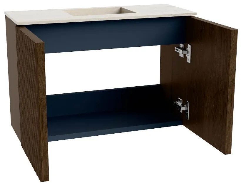 Mondiaz Joya DLux 60cm toiletmeubel walnut met wastafel faye midden zonder kraangat meli
