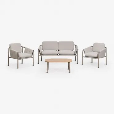Tuinset Met 2-zitsbank, 2 Gestoffeerde Fauteuils En Salontafel Van Zunika-staal Moka Bruin - Sklum