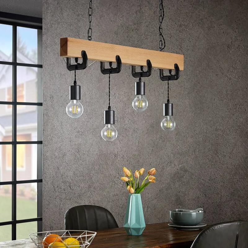Asya hanglamp, 4-lamps, hout, zwart - lampen-24