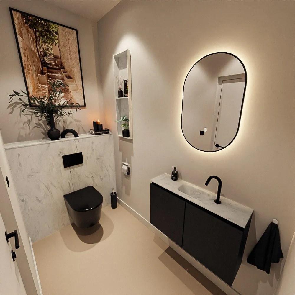 Mondiaz Ture DLux toiletmeubel 80cm urban met wastafel opalo midden met kraangat