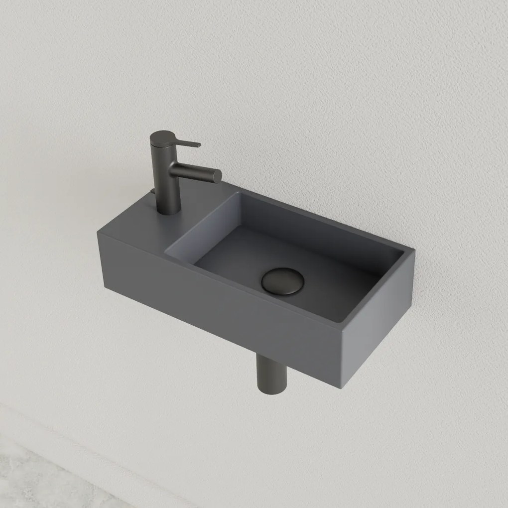 Sanigoods Nano fontein links leigrijs met kraangat 36x18cm