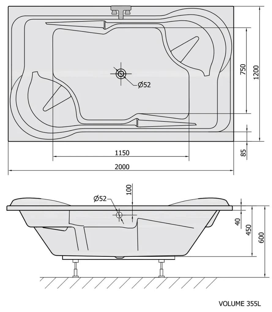 Polysan Duo rechthoekig bad 200x120x45cm wit