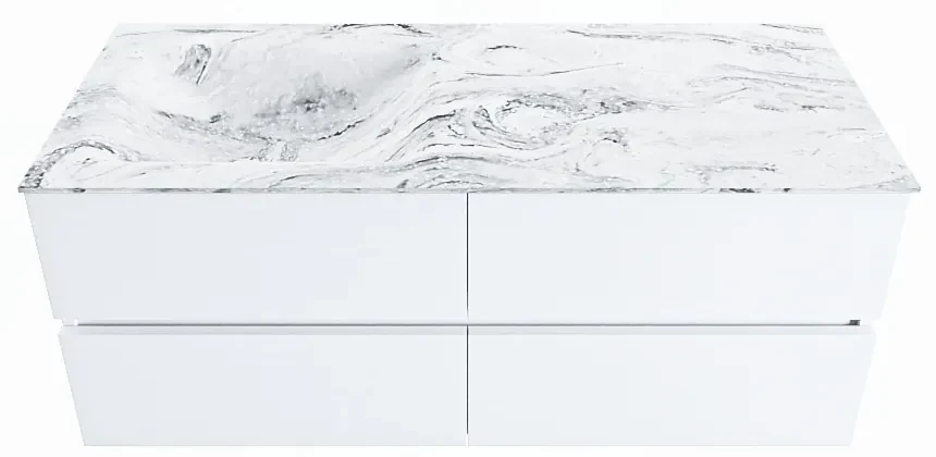 Mondiaz Vica DLux badmeubel 120cm talc 4 lades met wastafel glace links zonder kraangat