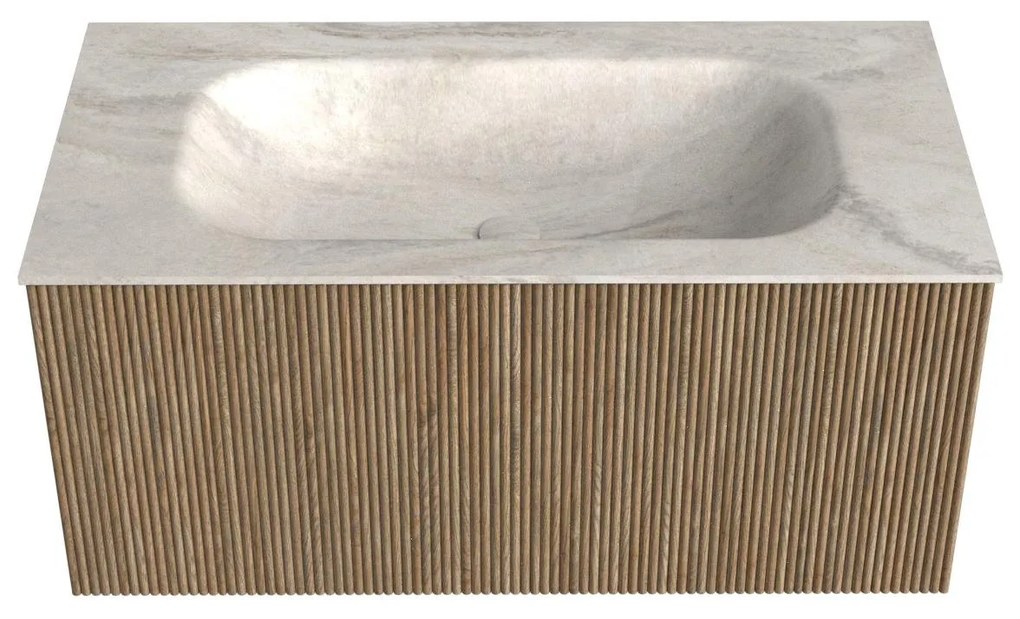 Mondiaz Kurve-dlux 90cm badmeubel dusk met 1 lade en wastafel big small midden zonder kraangat ostra