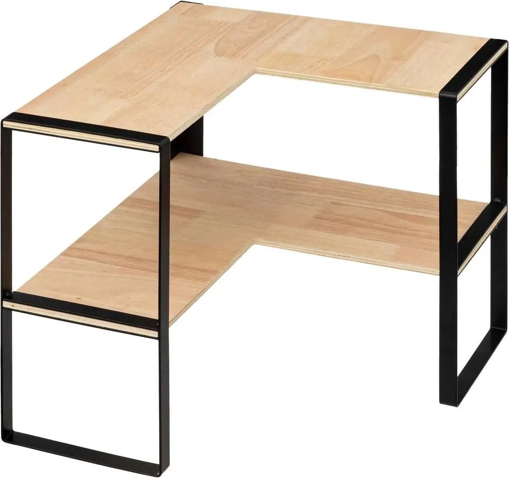 5Five Keuken Hoekrek 2-laags - Metaal en Hout - Zwart - 40x40x35cm