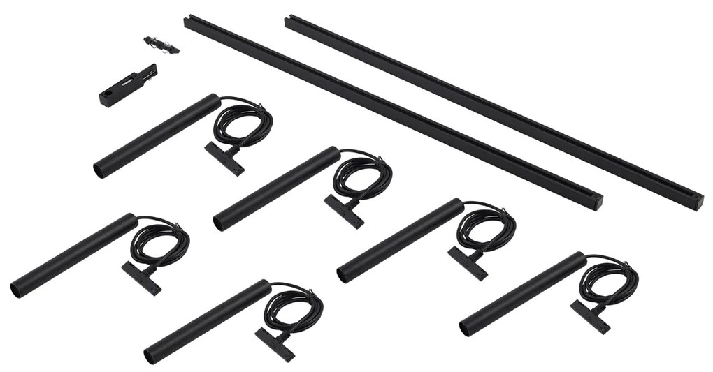 Modern railsysteem met 6 hanglampen zwart 1-fase - Slimline Keno